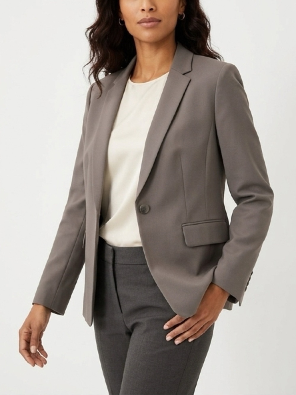 Ann Taylor Blazer Womens 12P Tropical Virgin Wool Jacket Taupe Gray One Button